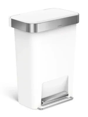 Pedálový odpadkový koš Simplehuman – 45 l, kapsa na sáčky, obdélníkový, bílý plast / nerez Nízká Cena