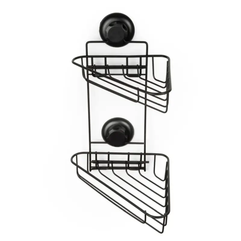 Ověřený Dvojitá rohová polička do koupelny Compactor Bestlock Black - bez vrtání, nosnost až 12 kg