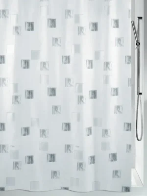 Akce Spirella sprchový závěs MILANO, motiv čtverců, bílo-stříbrný, 180 x 200 cm, polyester