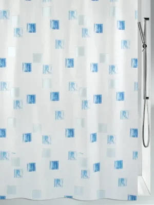 Akční Cena Spirella sprchový závěs MILANO, motiv čtverců, bílo-modrý, 120 x 200 cm, polyester
