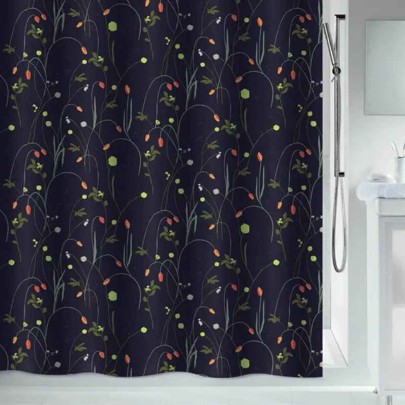 Spirella sprchový závěs CONTRASTE, motiv květin, černý, 180 x 200 cm, polyester Akční Cena