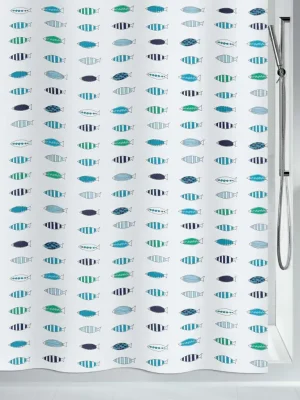 Bezpečná Platba Spirella sprchový závěs SANTARINA, motiv rybiček, bílý, 180 x 180 cm, polyester