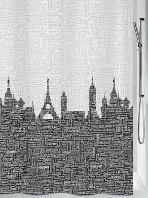 Tovární Cena Spirella sprchový závěs URBAN, motiv město, šedý, 180 x 200 cm, polyester