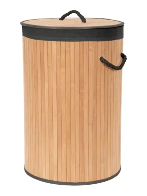 Compactor skládací koš na prádlo BAMBOO, 75 L, kulatý, 40 x 60 cm, bambus, černá látka Zlevněný
