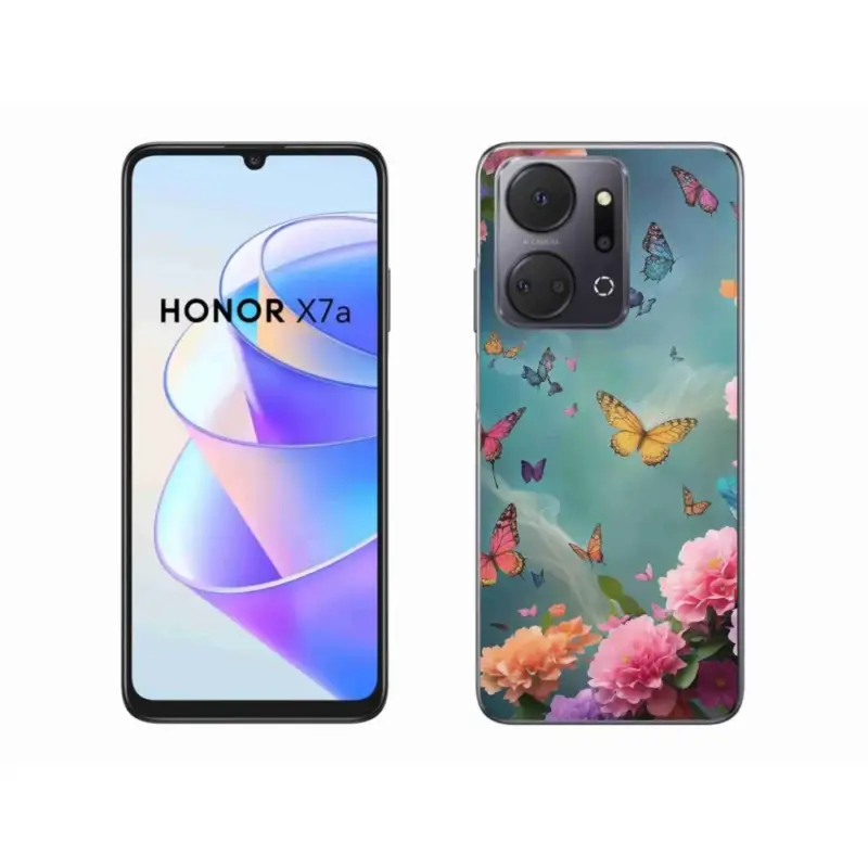 Gelový kryt mmCase na Honor X7a - barevné květy a motýli Ověřený