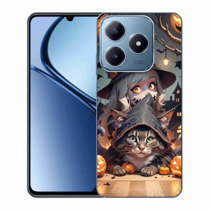 Gelový kryt mmCase na Realme C63 - čarodějnice s kočkou Víkendová Akce