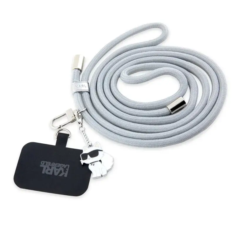 Karl Lagerfeld Universal Crossbody Popruh Cord and Choupette Pins Grey Rychlé Dodání