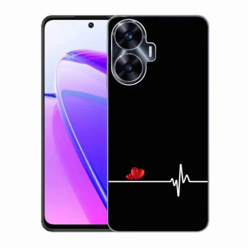 Gelový kryt mmCase na Realme C55 - srdce a tep černé pozadí Rychlé Dodání