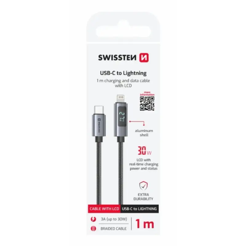 Víkendová Akce Swissten LCD kabel USB-C / Lightning 1m