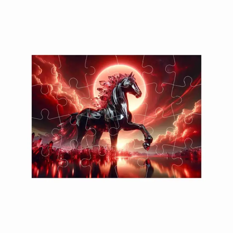 Puzzle 18x13cm (24 dílků) s obrázkem - kůň v rudé krajině Levný