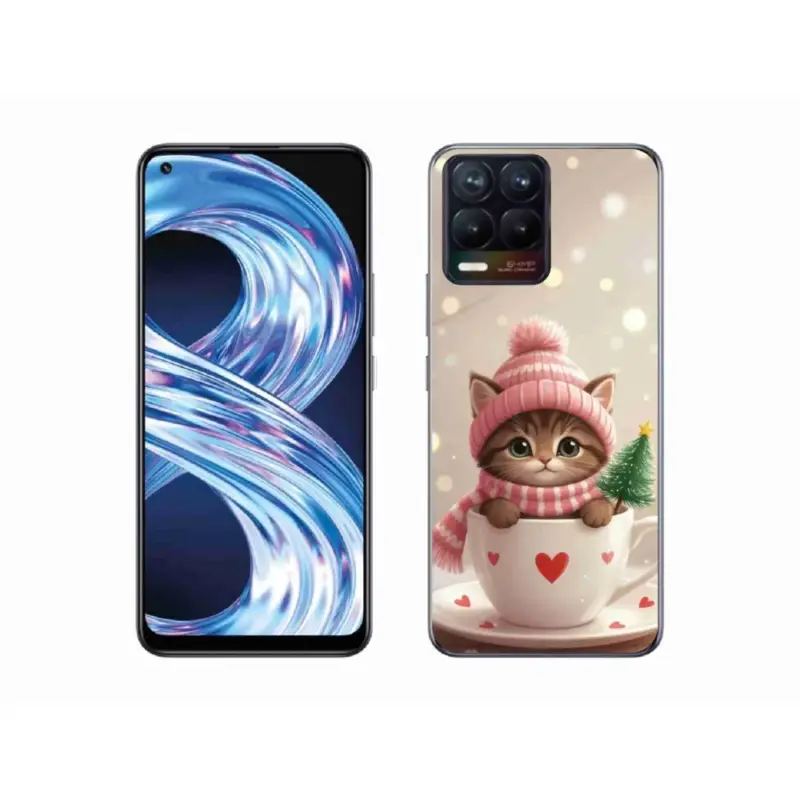 Gelový kryt mmCase na Realme 8 Pro - vánoční kotě v hrnku Horká Nabídka