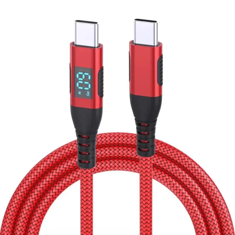 Výhodná Nabídka Nylonový kabel USB-C / USB-C s displejem 3m 60W - červený