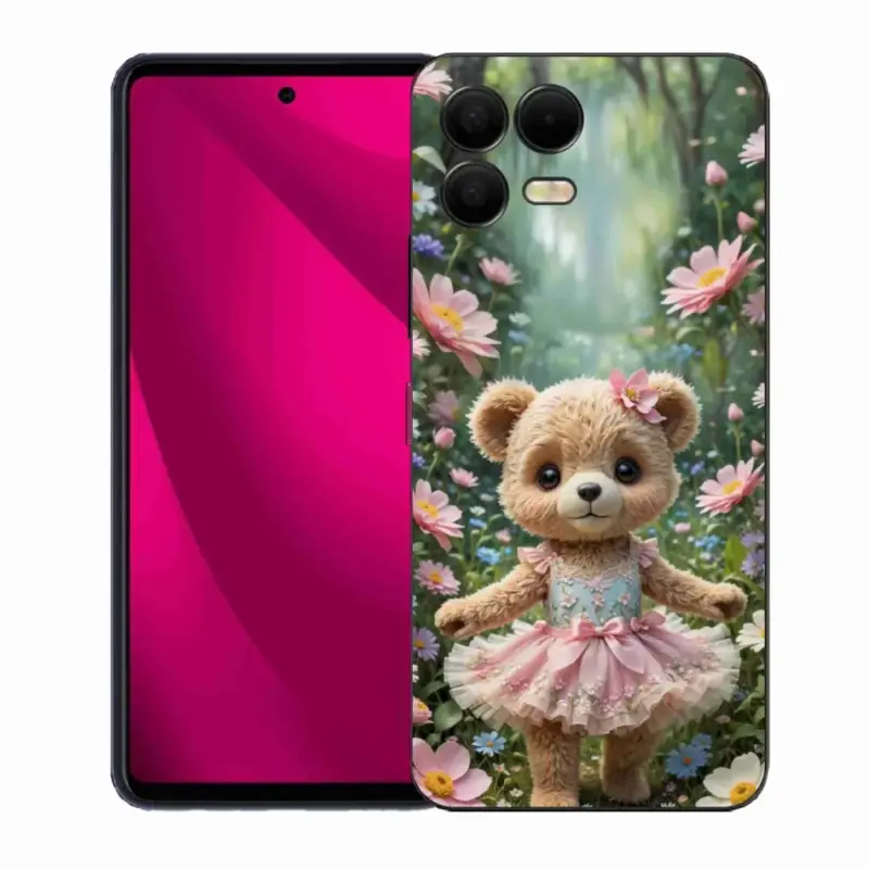 Gelový kryt mmCase na T phone 3 Pro - roztomilý medvídek v květinách Originální