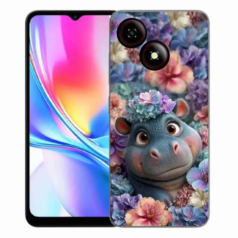 Bezpečná Platba Gelový kryt mmCase na ZTE Blade A35E - hrošík v květinách