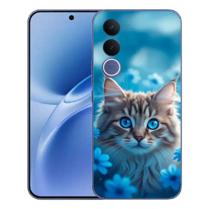 Cenová Bomba Gelový kryt mmCase na Vivo V70 FE - koťátko v modrých květech