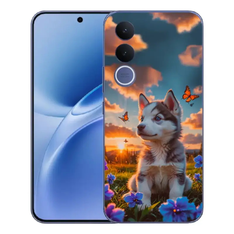 Gelový kryt mmCase na Vivo V70 FE - husky při západu slunce Super Cena