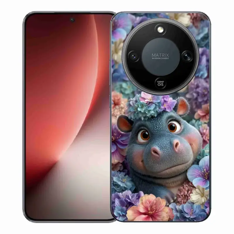 Gelový kryt mmCase na Honor Magic 8 Lite 5G - hrošík v květinách Pouze Dnes