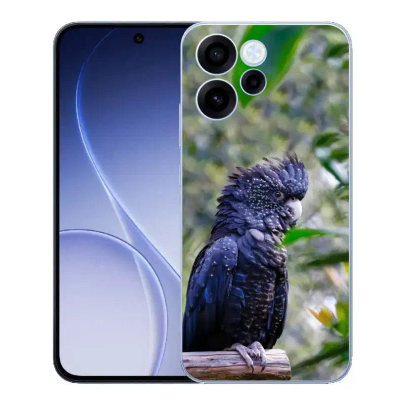 Aktuální Gelový kryt mmCase na Oppo Reno 15 FS 5G - papoušek kakadu černý