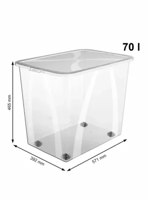 Značkový Úložný box, transparentní krabice s víkem, Rotho LONA, 57x39x47 (70l)