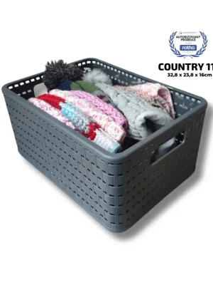 Finální Výprodej 2. jakost - Plastový košík COUNTRY, rovný, antracit (11l - 33x24x16)