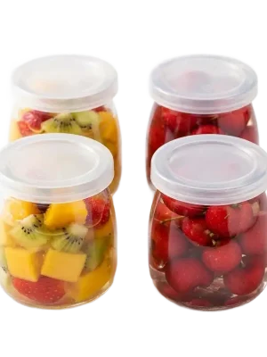 4 sklenice na jogurt a dezert s víčkem 4ks x 200ml YOGO Akční Nabídka