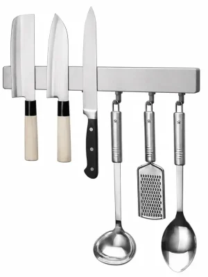 Magnetická závěsná lišta s nastavitelnými háčky, Metallika, 39 cm, stříbrná Finální Výprodej